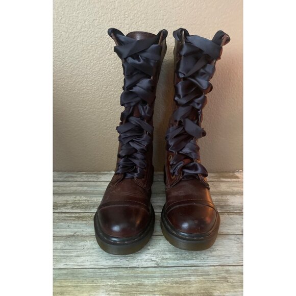 Dr Martens Triumph 1914 Brown Leather Floral Fold-Over Boots 14 Eyelet Women’s 7 - Picture 2 of 16